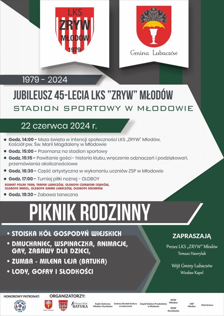 Plakat Jubileusz 45-lecia LKS „Zryw” Młodów